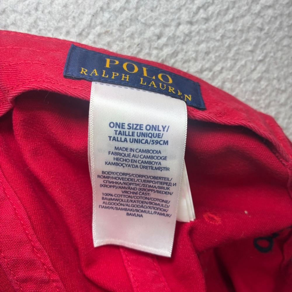 Polo Ralph Lauren Hat OSFA Red Adjustable Buckle Strap Preppy Cotton Ball Cap - Picture 7 of 8